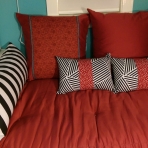 Added ribbon trim to fifth pillow (after completion! I know, I know!)