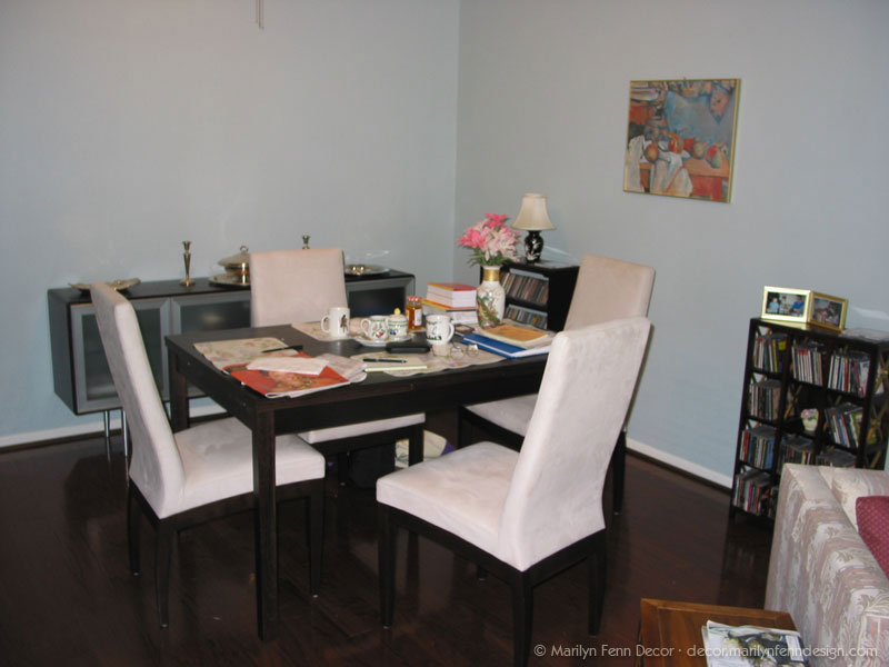 New table, chairs, and credenza with painting added