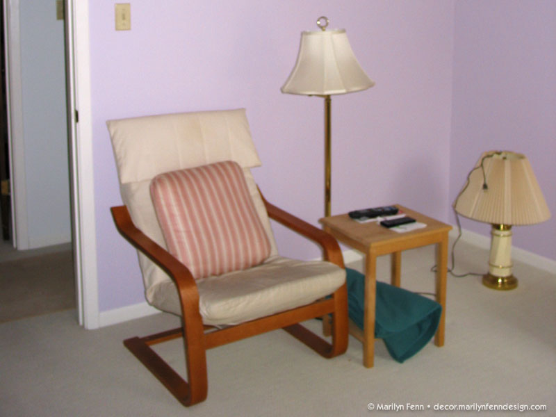 The guest room before - chair, table & lamp